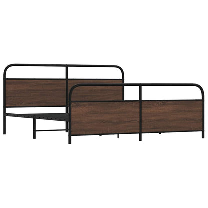 Metal Bed Frame without Mattress Brown Oak 180x200 cm Super King