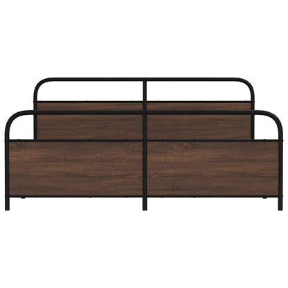 Metal Bed Frame without Mattress Brown Oak 180x200 cm Super King