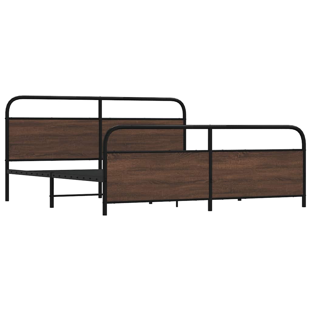 Metal Bed Frame without Mattress Brown Oak 183x213 cm
