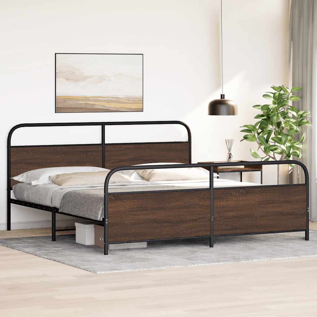Metal Bed Frame without Mattress Brown Oak 183x213 cm