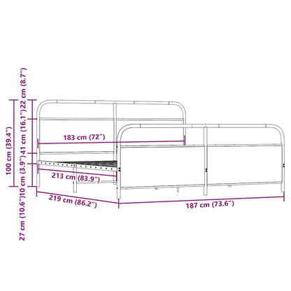 Metal Bed Frame without Mattress Brown Oak 183x213 cm