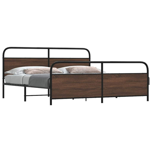 Metal Bed Frame without Mattress Brown Oak 183x213 cm