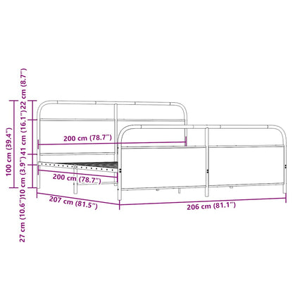 Metal Bed Frame without Mattress Brown Oak 200x200 cm