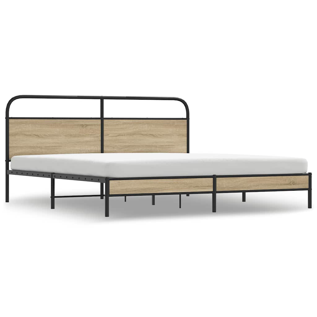Metal Bed Frame without Mattress Smoked Oak 180x200 cm Super King