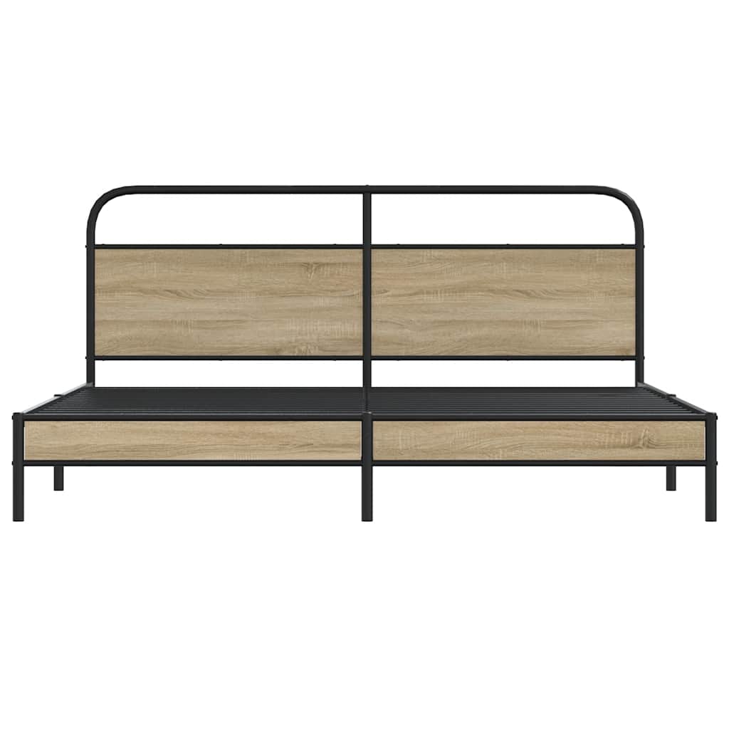 Metal Bed Frame without Mattress Smoked Oak 183x213 cm
