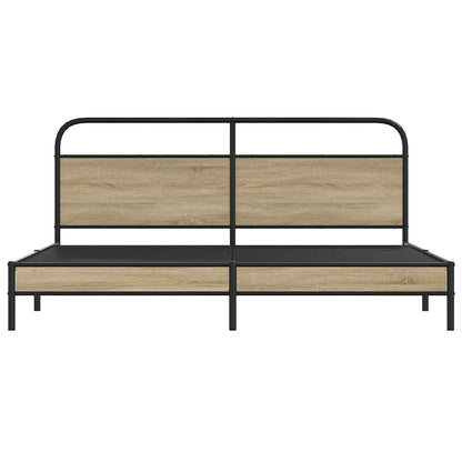 Metal Bed Frame without Mattress Smoked Oak 183x213 cm