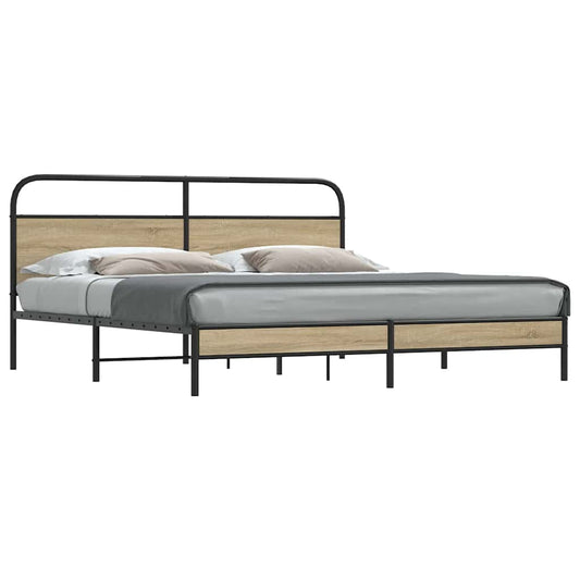 Metal Bed Frame without Mattress Smoked Oak 183x213 cm