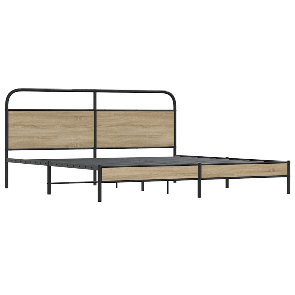 Metal Bed Frame without Mattress Smoked Oak 193x203 cm
