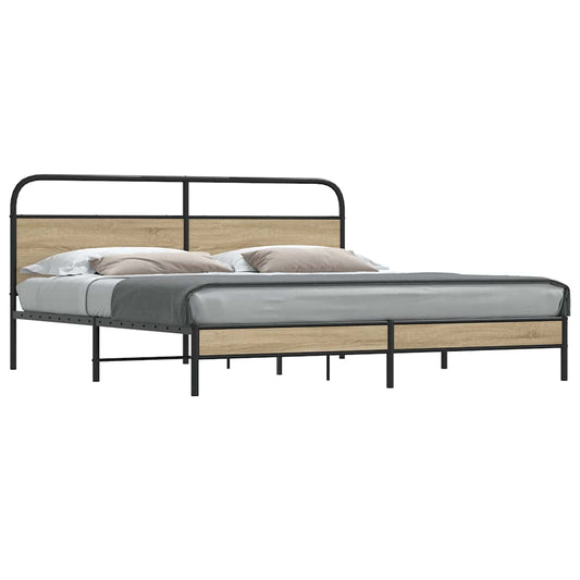 Metal Bed Frame without Mattress Smoked Oak 193x203 cm