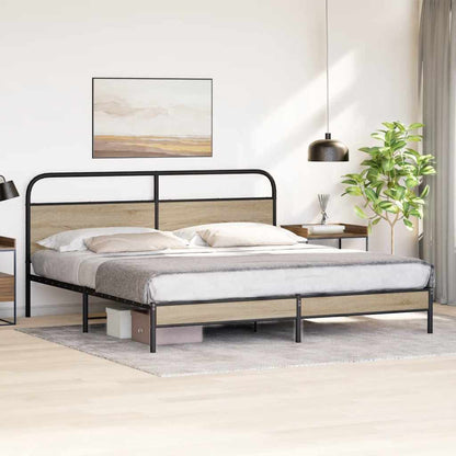 Metal Bed Frame without Mattress Smoked Oak 200x200 cm
