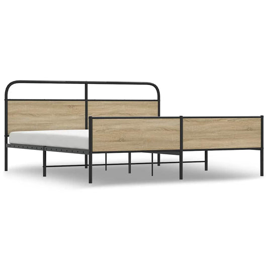 Metal Bed Frame without Mattress Smoked Oak 183x213 cm
