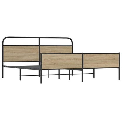 Metal Bed Frame without Mattress Smoked Oak 183x213 cm