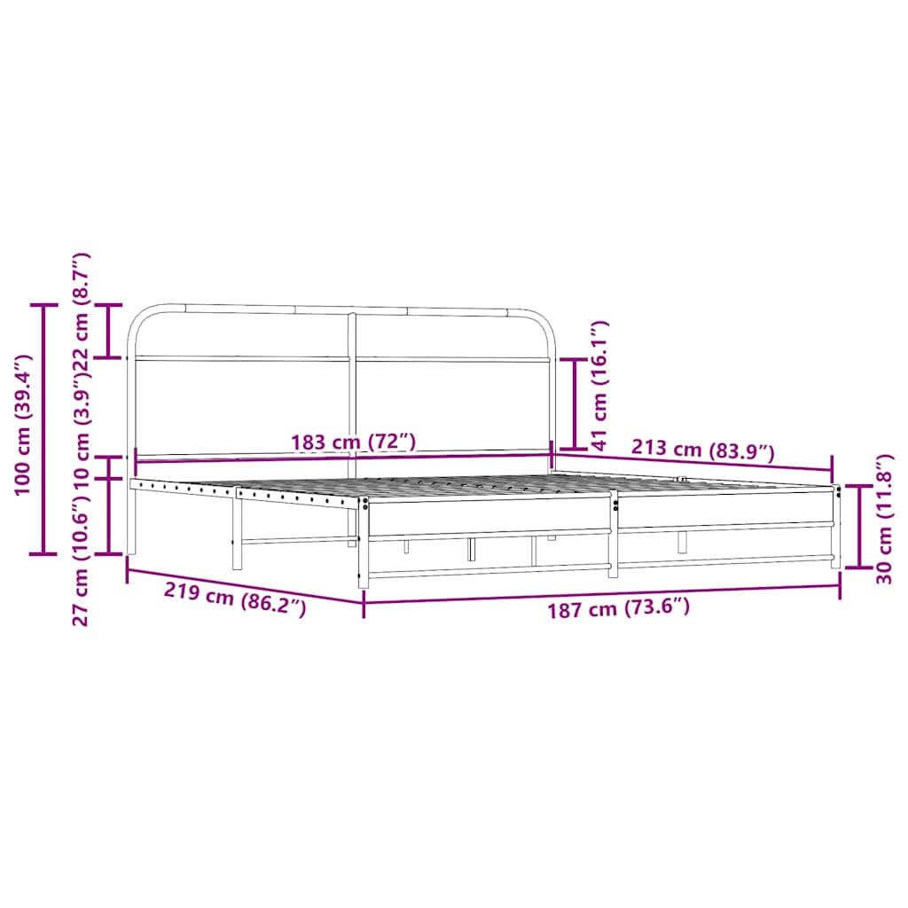 Metal Bed Frame without Mattress Smoked Oak 183x213 cm