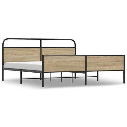 Metal Bed Frame without Mattress Smoked Oak 200x200 cm