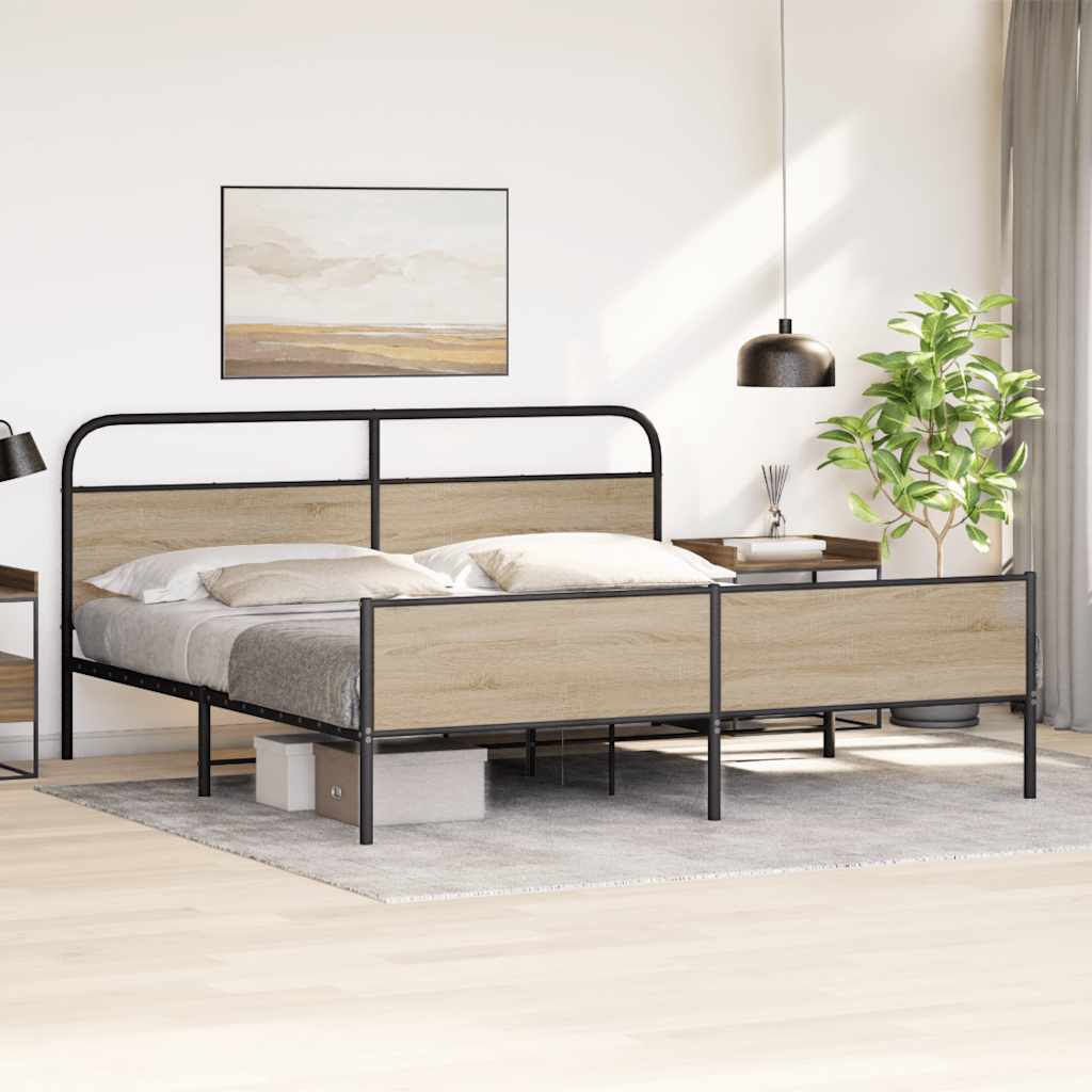Metal Bed Frame without Mattress Smoked Oak 200x200 cm