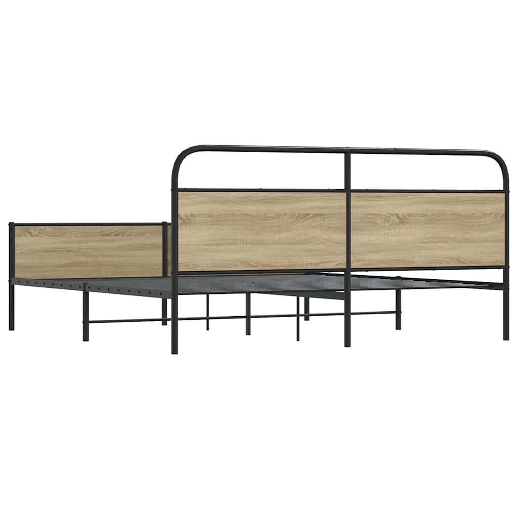 Metal Bed Frame without Mattress Smoked Oak 200x200 cm