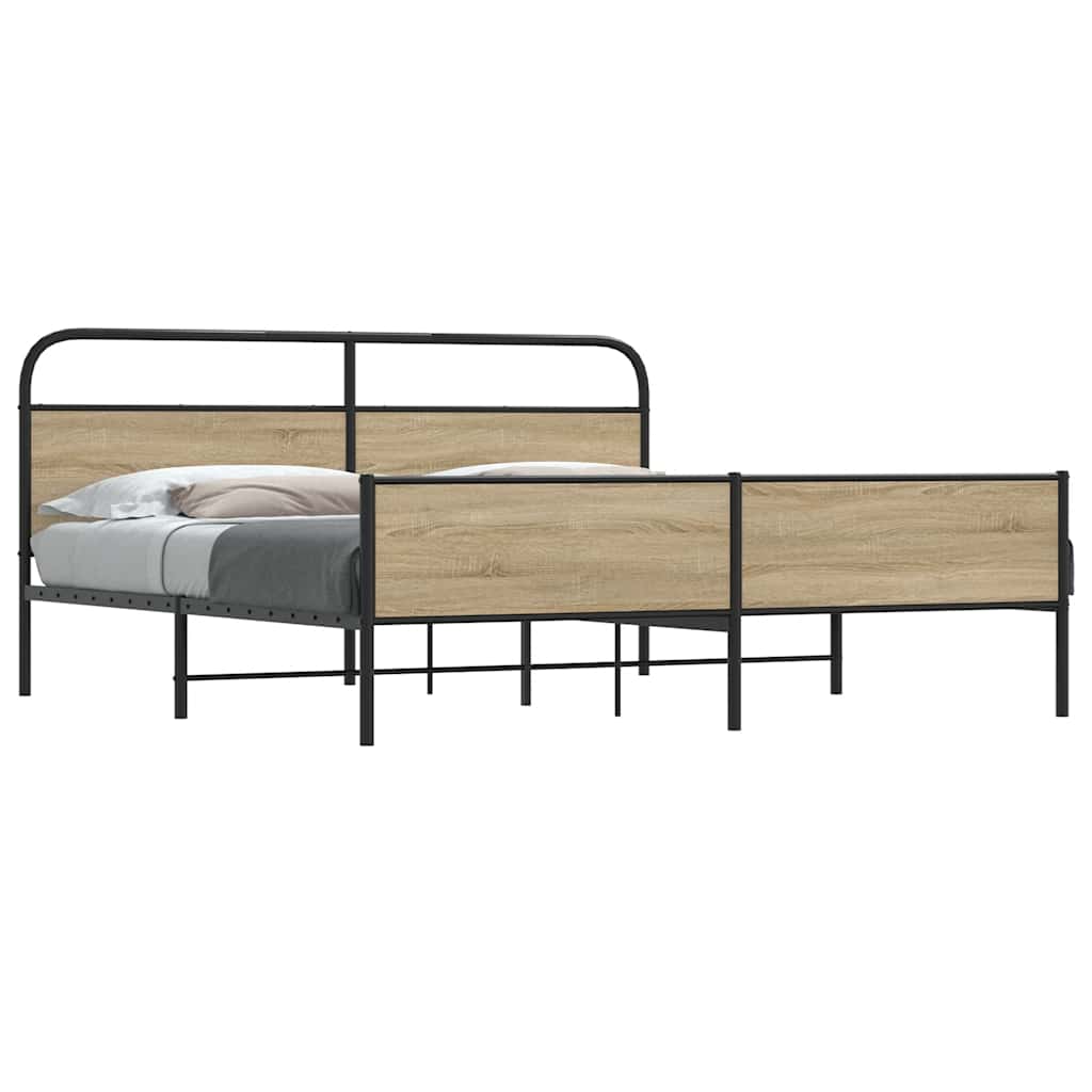 Metal Bed Frame without Mattress Smoked Oak 200x200 cm