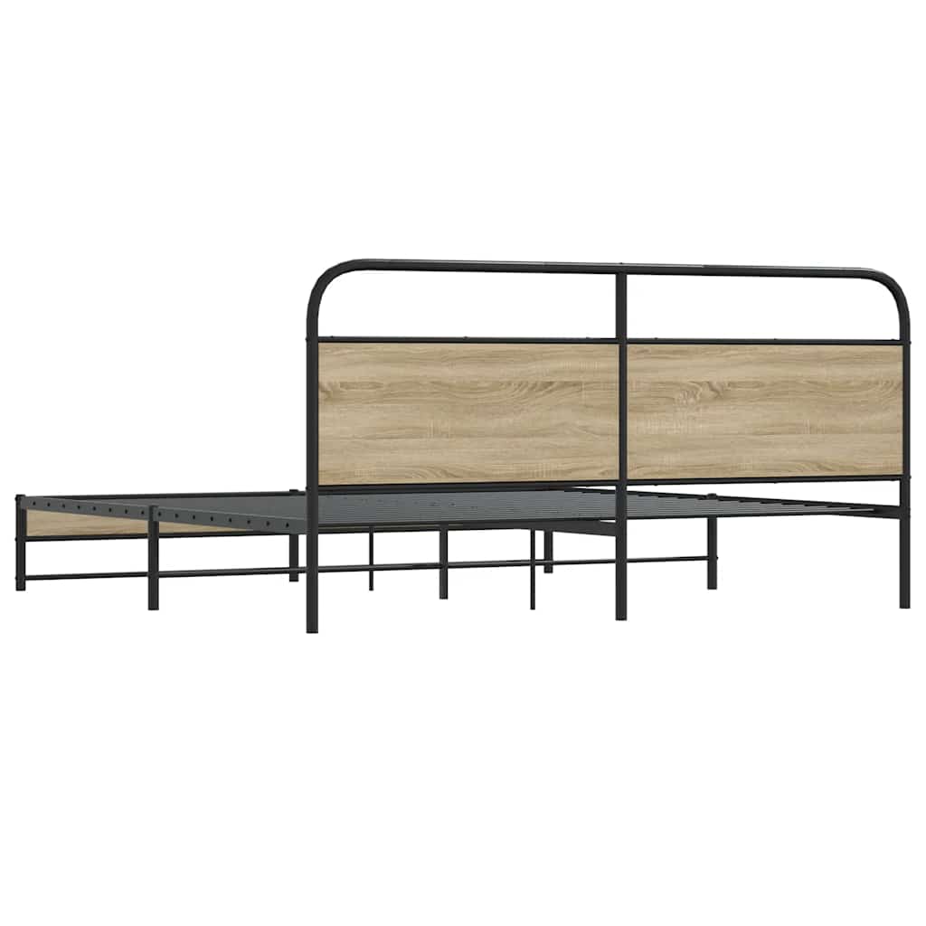Metal Bed Frame without Mattress Smoked Oak 183x213 cm