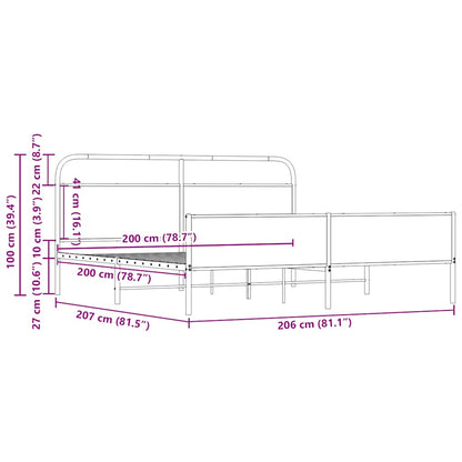 Metal Bed Frame without Mattress Sonoma Oak 200x200 cm