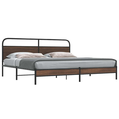 Metal Bed Frame without Mattress Brown Oak 180x200 cm Super King