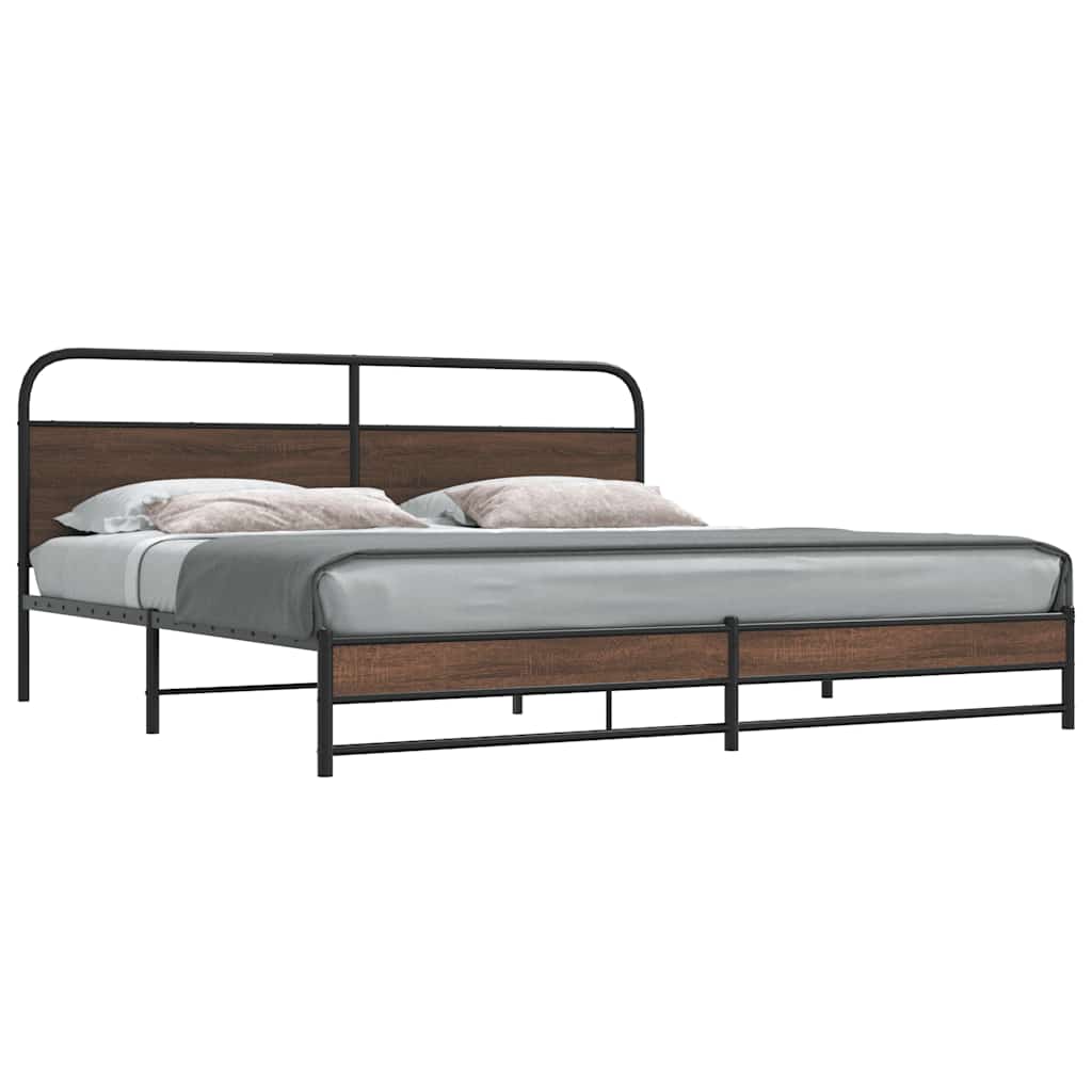 Metal Bed Frame without Mattress Brown Oak 193x203 cm