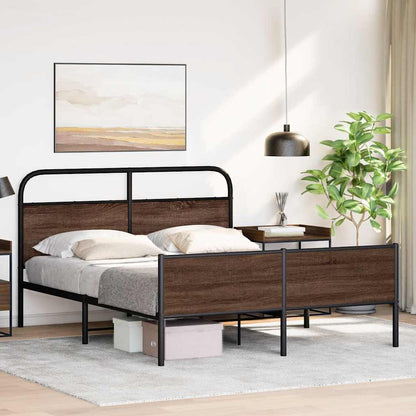 Metal Bed Frame without Mattress Brown Oak 160x200 cm