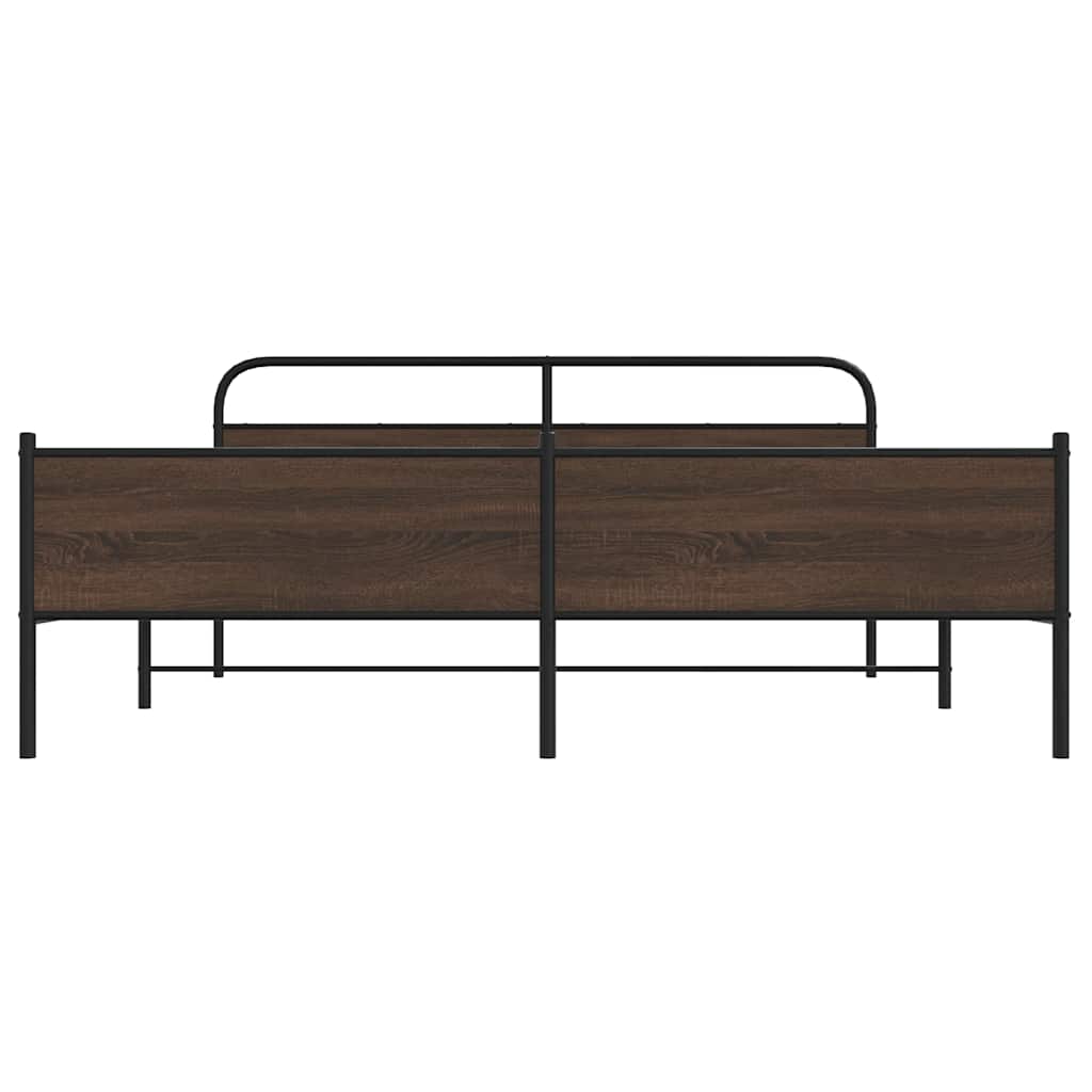 Metal Bed Frame without Mattress Brown Oak 193x203 cm
