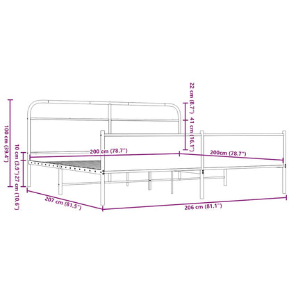 Metal Bed Frame without Mattress Brown Oak 200x200 cm