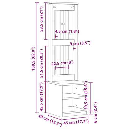 Hall Tree SANDNES 45x40x159.5 cm Solid Wood Pine