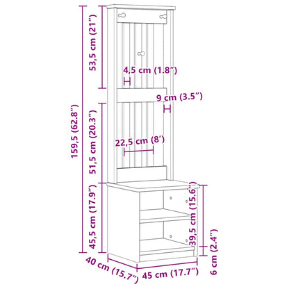 Hall Tree SANDNES White 45x40x159.5 cm Solid Wood Pine