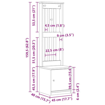 Hall Tree SANDNES 45x40x159.5 cm Solid Wood Pine