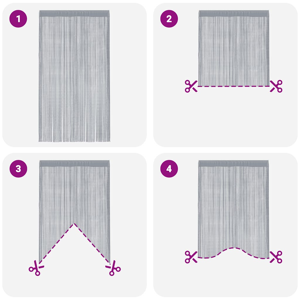 String Curtains 2 pcs Light Grey 100x250 cm