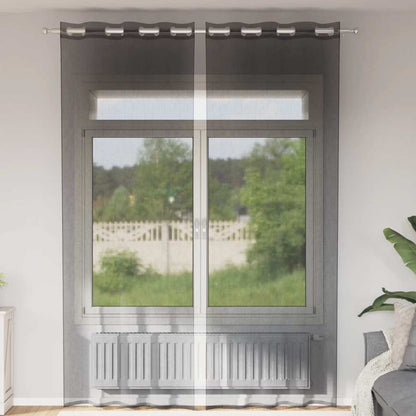 Voile Curtains with Grommets 2 pcs Black 140x300 cm