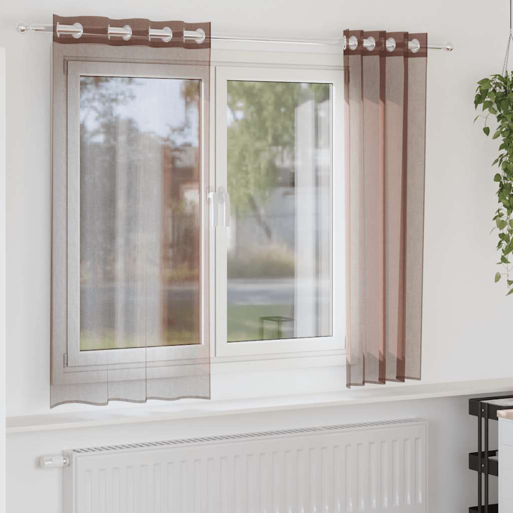 Voile Curtains with Grommets 2 pcs Brown 140x175 cm