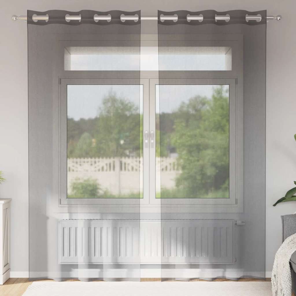 Voile Curtains with Grommets 2 pcs Dark Grey 140x245 cm