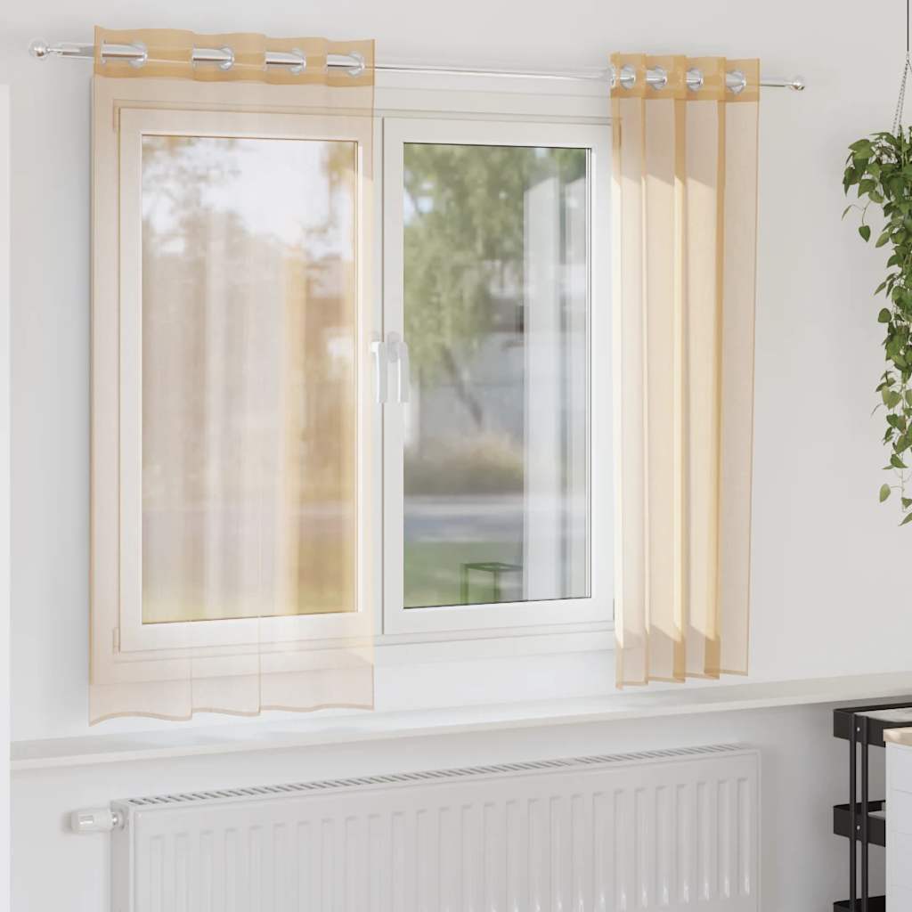 Voile Curtains with Grommets 2 pcs Sand