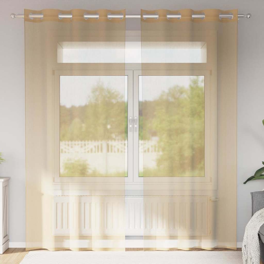 Voile Curtains with Grommets 2 pcs Sand