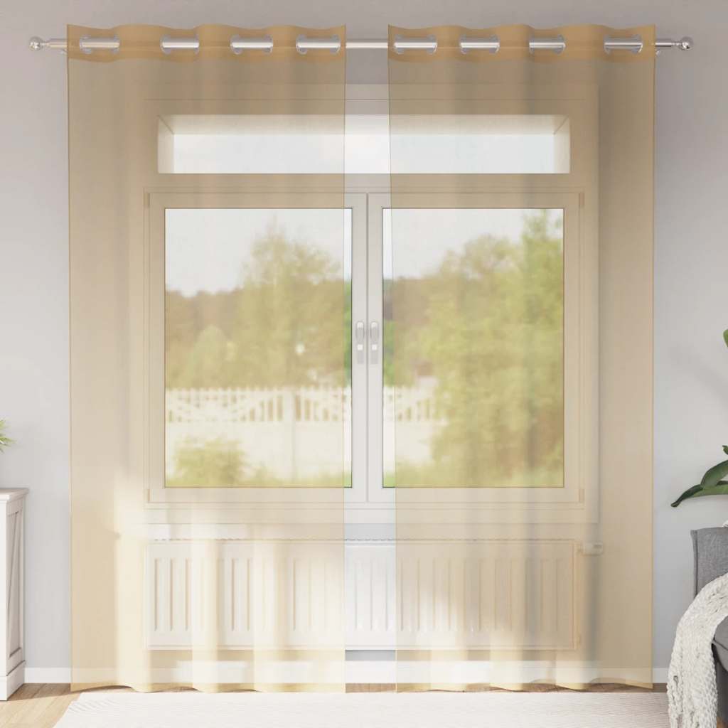Voile Curtains with Grommets 2 pcs Sand