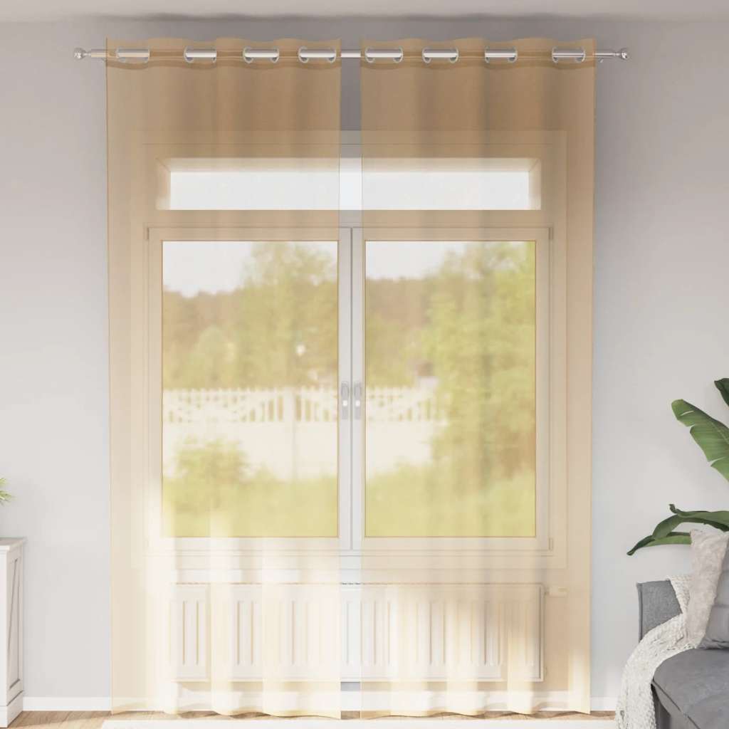 Voile Curtains with Grommets 2 pcs Sand
