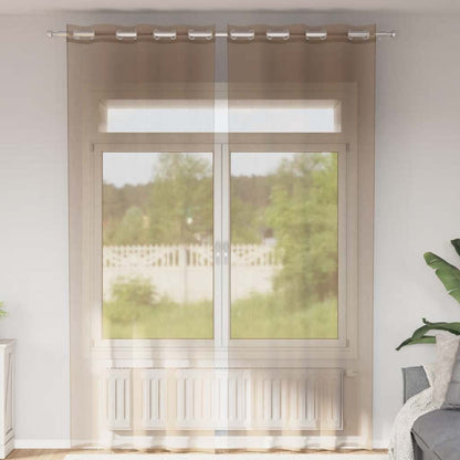 Voile Curtains with Grommets 2 pcs Light Brown