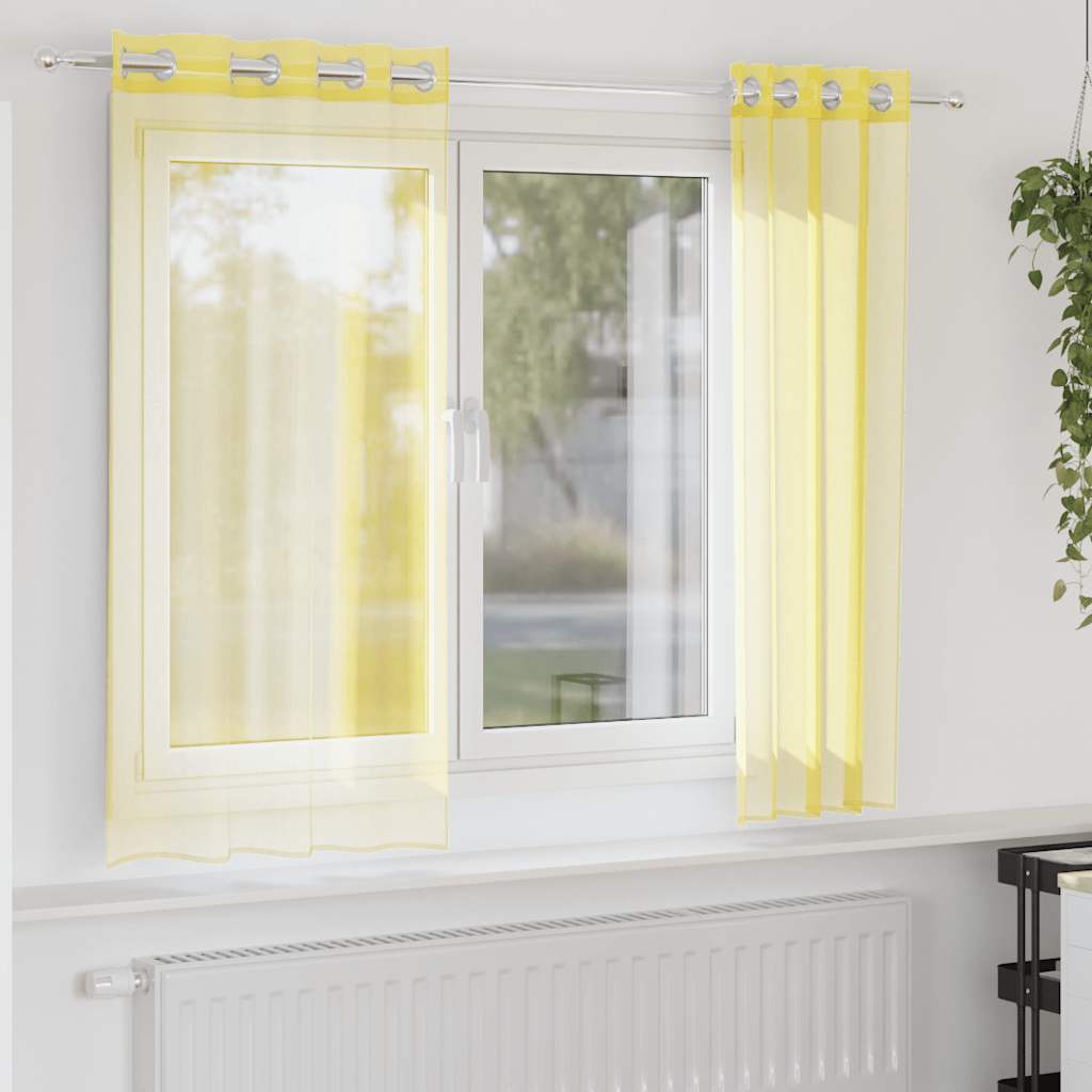 Voile Curtains with Grommets 2 pcs Yellow