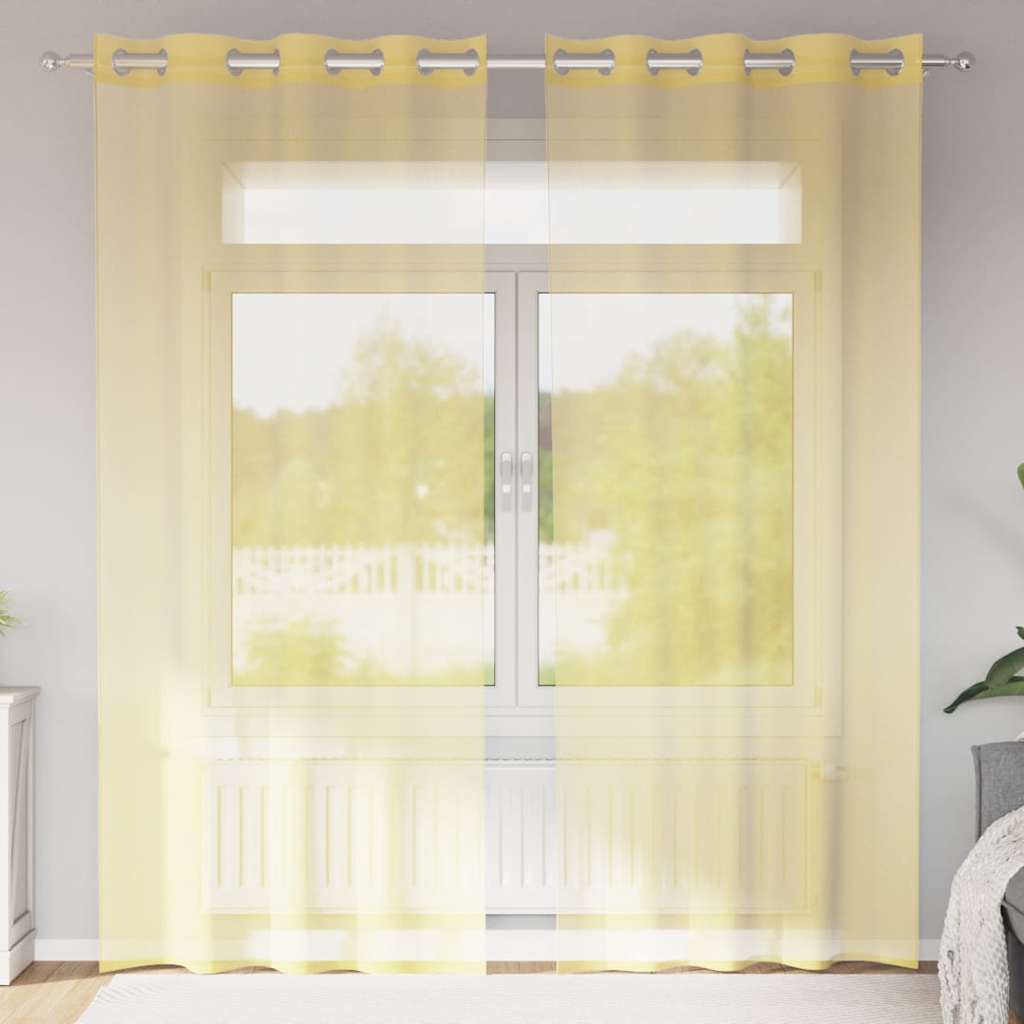 Voile Curtains with Grommets 2 pcs Yellow
