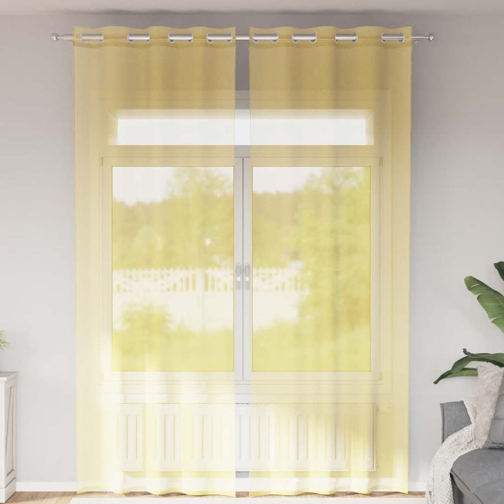 Voile Curtains with Grommets 2 pcs Yellow