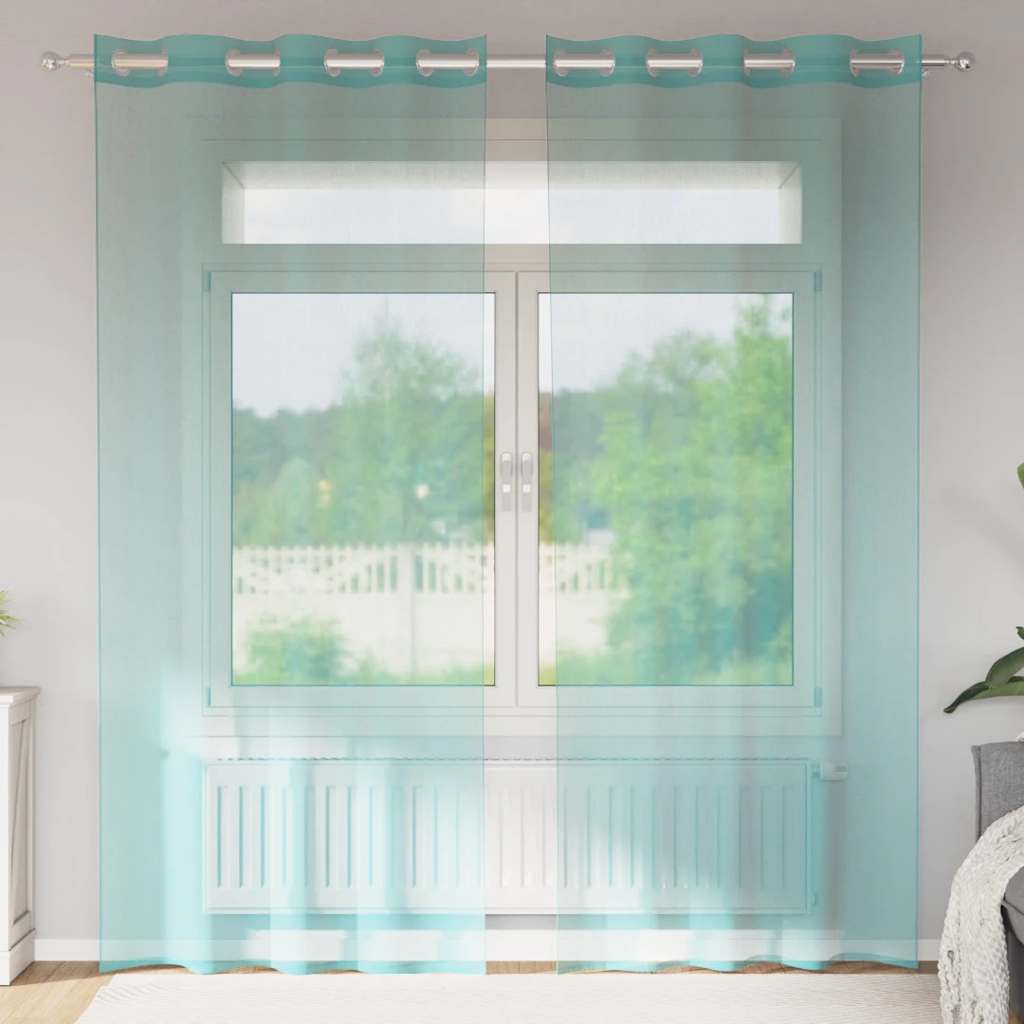 Voile Curtains with Grommets 2 pcs Turquoise