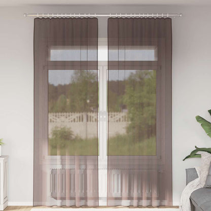 Voile Curtains with Rod Pockets 2 pcs Brown
