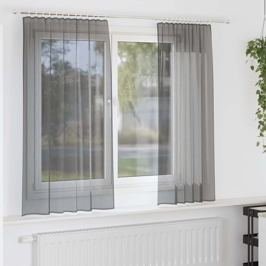 Voile Curtains with Rod Pockets 2 pcs Dark Grey