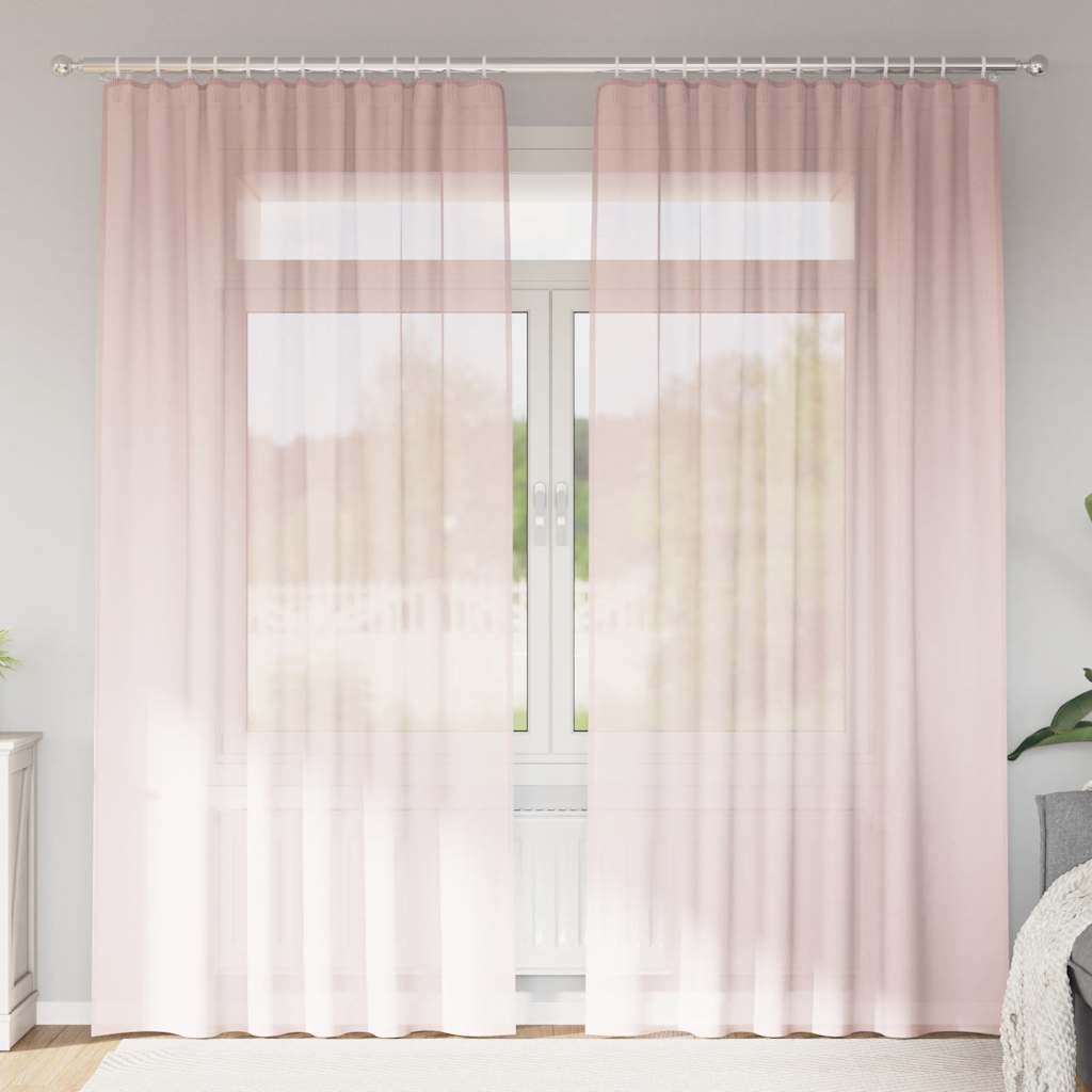 Voile Curtains with Rod Pockets 2 pcs Light Pink