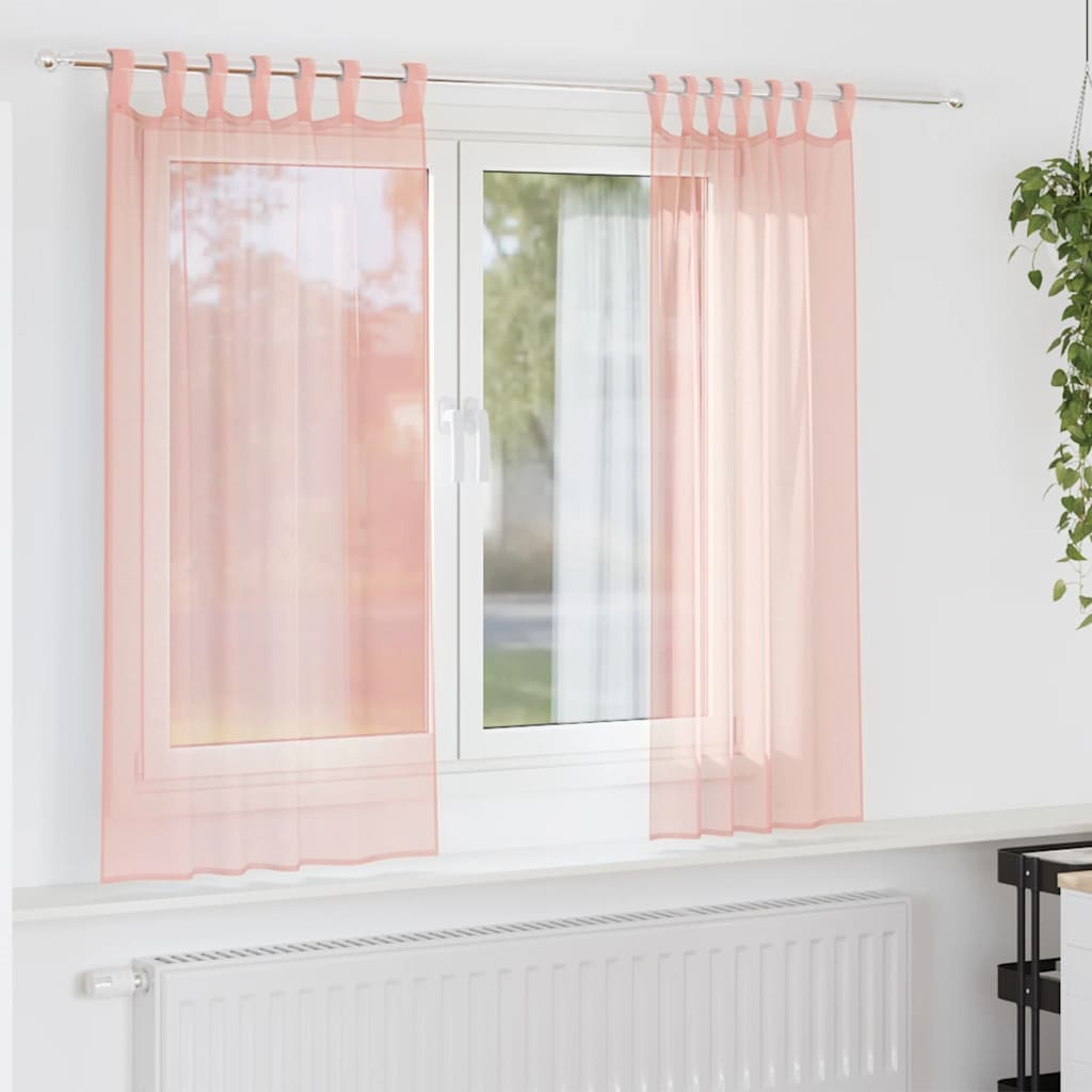 Voile Curtains with Rod Pockets 2 pcs Pink