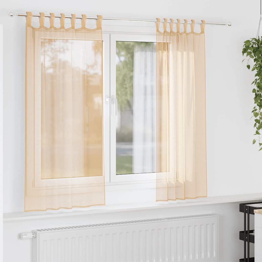 Voile Curtains with Rod Pockets 2 pcs Sand