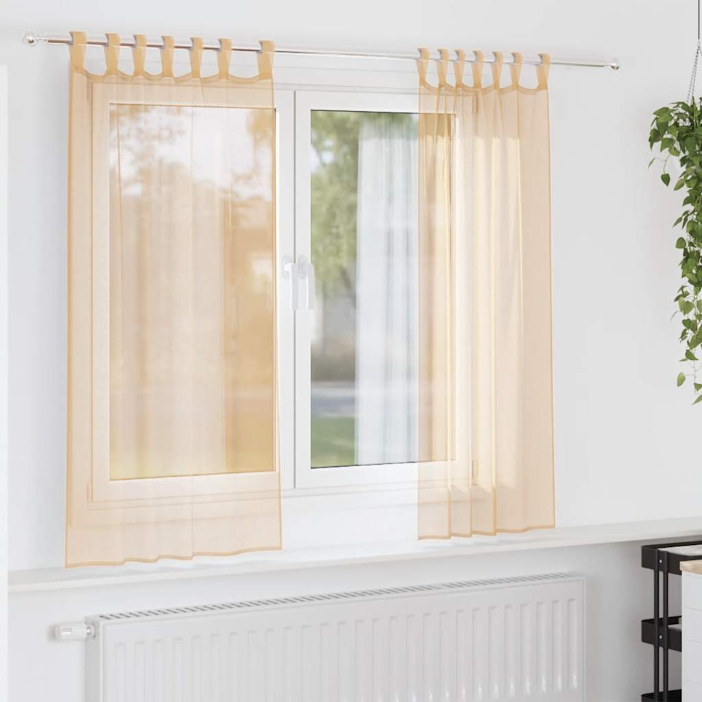Voile Curtains with Rod Pockets 2 pcs Sand